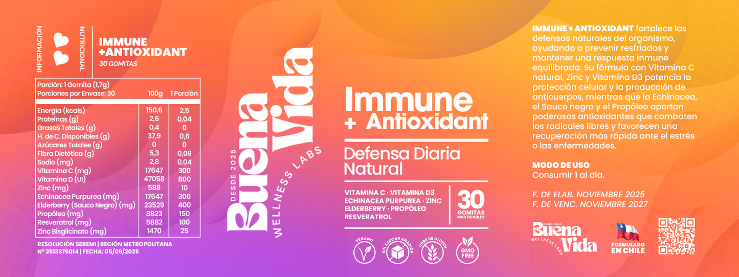 Immune + Antioxidant | Defensa Diaria Natural Gummies