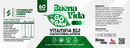Vitamina B12 Cianocobalamina Go Vegan | Ultra Concentrada Uso Semanal